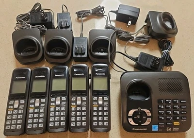Panasonic Cordless 5 phone set with KX-TG6441 base KX-TGA641 handsets - Image 1 of 4