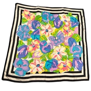 Echo Floral Multi Colored Black & White Stripes 31”x31” Scarf - Picture 1 of 4