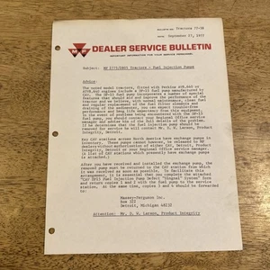 1977 Massey Ferguson Mf 2775/2805 Tractors Fuel Injection Pumps Service Bulletin - Picture 1 of 4