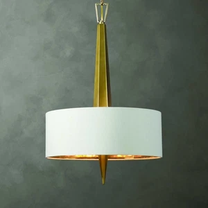 Obeliska Chandelier 3 Light Ceramic/Metal/Fabric Beige Linen - 16 inches wide by - Picture 1 of 5