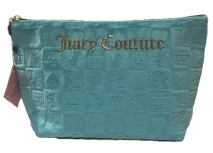 Juicy Couture Logo Travel Cosmetic Bag Teal Blue Makeup Case Y2K New With Tags - Picture 1 of 7