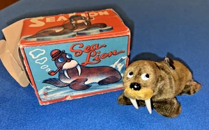 Wind Up Pipe Smoking Sea Lion Toy Occupied Japan with Box - Picture 1 of 16