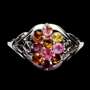 925 Sterling Silver Ring Round Tourmaline Natural Gemstone Jewelry Size 8 - Picture 1 of 14