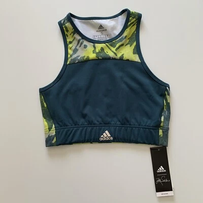 Sutiã esportivo Adidas Zoe Saldana Primegreen Aeroready azul-petróleo neon novo com etiquetas tamanho pequeno - Imagem 1 de 4