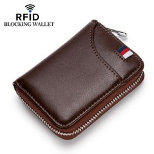 Genuine Leather Multi-Card Holder RFID Blocking Men's Business Zipper Wallet