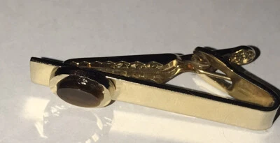 Clip de corbata Dante dorado vintage con piedra ojo de tigre Foto 1 de 3