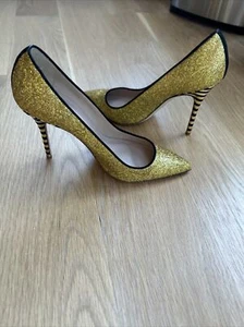 J.Crew Collection Women Roxie Black Gold Glitter Striped Heels, Party, 8 - Picture 1 of 11