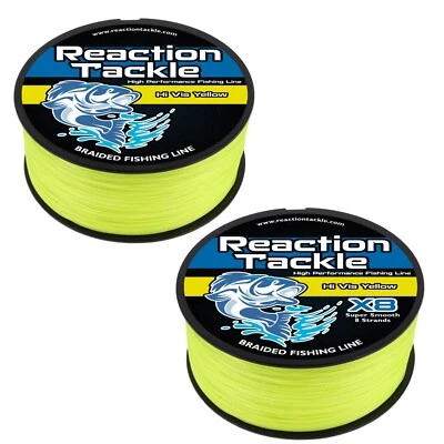 Reaction Tackle Braided Fishing Line / Braid - Hi Vis Yellow 4 and 8 Strands - Image 1 of 4