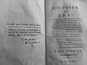 HISTOIRE DE SPA 2/2 VILLENFAGNE 1803 SOURCE MINERALE PLINE NOSTRADAMUS BELGIQUE - Foto 1 di 6