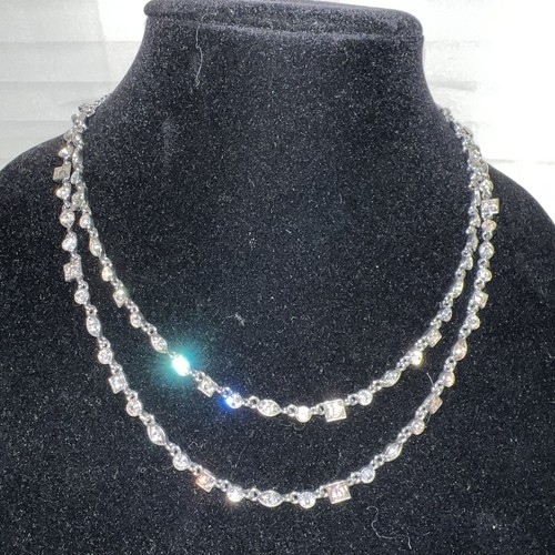 Givenchy Collection Double Strand Silver Crystal Tone Necklace 16”&18”