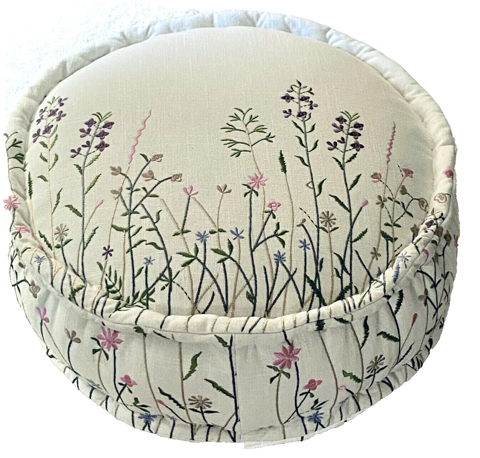 NWT Round Embroidered Country French Floor Pouf/Floor Seating Meditation Cushion - Image 1 of 4
