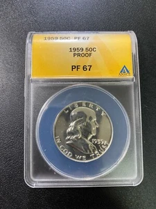 1959 PROOF FRANKLIN HALF DOLLAR ANACS PR-67 - SILVER PROOF - CERTIFIED SLAB -50C - Picture 1 of 2