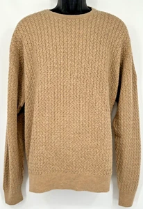 Bobby Jones Mens Pullover Crew Neck Cable Knit Golf Sweater Large Beige Wool - Picture 1 of 14