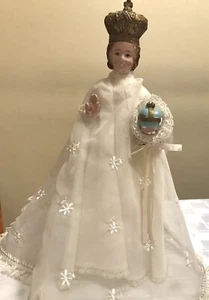 Infant of Prague Jesus Statue Chalkware Layer Gown Lace Trim Italy Vintage - Picture 1 of 11