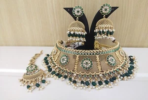 Fashion Jewelry Choker Necklace Set Bollywood Ethnic Gold Polish Wedding Jewelry - Picture 1 of 1