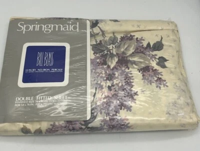 Vintage Bill Blass Springmaid EVENING LILACS Double Fitted Sheet 70x91" NIP - Image 1 of 4