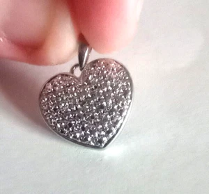 Vintage Sterling Silver Diamond Accent Heart Pendant - Picture 1 of 4
