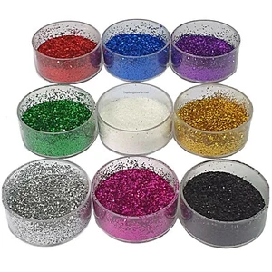 9 Colours Glitter Dust Powder Pots Set Nail Art Tips Decoration / Crafts / DIY - Picture 1 of 7
