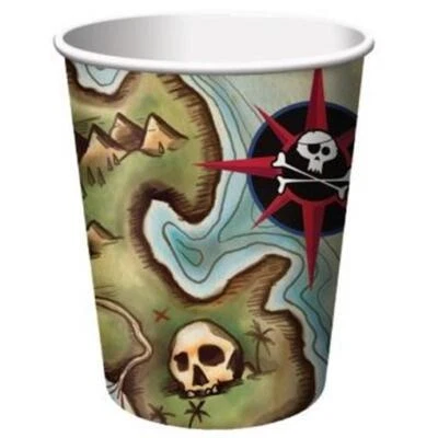 Pirate's Map 9 oz Hot/Cold Paper Cups 8 Pack Skull Birthday Party - Image 1 of 2