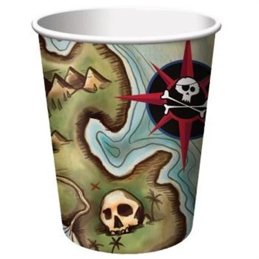 Pirate's Map 9 oz Hot/Cold Paper Cups 8 Pack Skull Birthday Party - Image 1 of 2