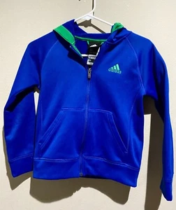 ADIDAS Boys Kids Jacket Logo Blue Youth Size S Fit Zip Outdoor Athletic Hoodie - Picture 1 of 3