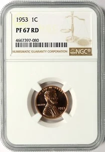 1953 Proof Lincoln Wheat Cent 1c NGC PF67 RD - Picture 1 of 4