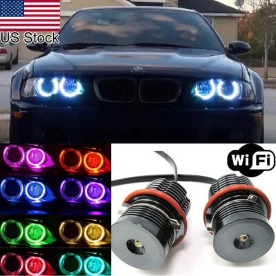 2x LED RGB Angel Eyes Halo Ring Lights Bulb Phone Control For BMW 525i 530i 650i - Image 1 of 4