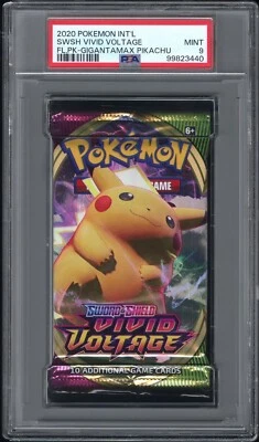 2020 POKEMON INT'L SWSH VIVID VOLTAGE GIGANTAMAX PIKACHU  FOIL PACK PSA {9} MINT - Image 1 of 2
