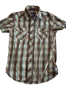 American Eagle Vintage Fit Pearl Snap Short Sleeve Plaid Button Shirt Men's S - Picture 1 of 7