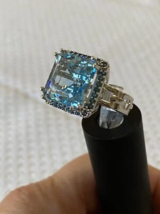 Gems en Vogue Sterling Silver 18.23 ctw Sky Blue & London Blue Topaz Ring - Picture 1 of 7