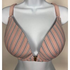 Cacique Women Bra Size 42C Pale Pink w Stripes Underwire Front Close Boost Plung