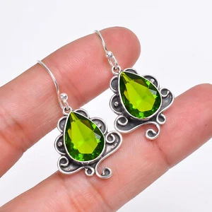 Peridot Gemstone 925 Sterling Silver Jewelry Earring, Beautiful Earring - Picture 1 of 4