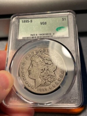 (#101523) Morgan Dollar: 1895 S.  CACG VG 8.   better date! (see video) - Image 1 of 3