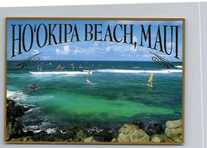 HOOKIPA BEACH MAUI Windsurfer Action (Gold Foil Print) HI postcard E2 - Picture 1 of 2