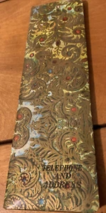 Vintage Telephone & Address Book 60's 70's colorful blue green and gold print - Picture 1 of 7