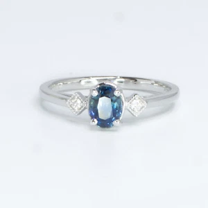 Unheated Teal Sapphire Ring Oval Teal Sapphire and Diamonds Ring - Picture 1 of 6