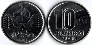 Brazil 1991 10 Cruzeiros KM# 619.2 Stainless Rubber Tapper Worker Latex Factory - Picture 1 of 3