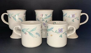 Vintage Set Of 5 Pfaltzgraff April Floral Pattern Mugs Footed 1990s  - Picture 1 of 6