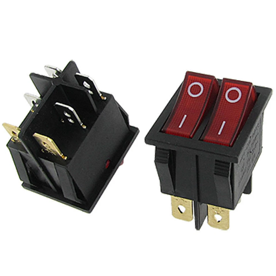 2pcs Double Red Light Illuminated 6 Pin SPST ON/OFF Snap IN Boat Rocker Switch