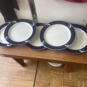 Set of 5 DANSK Flora Indigo Blue Dinner Plates Plate Japan MCM Vintage - Picture 1 of 10