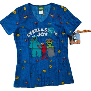 Sesame Street Tooniforms Scrub Top Everlasting Joy Cookie Monster Elmo Oscar XS - Picture 1 of 9