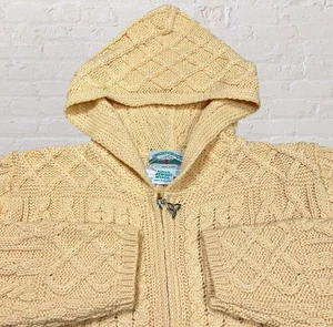 Suéter Aran Crafts Lana Merino Tejido con Cable Cremallera Completa Con Capucha Amarillo Para Mujer Pequeño - Imagen 1 de 3
