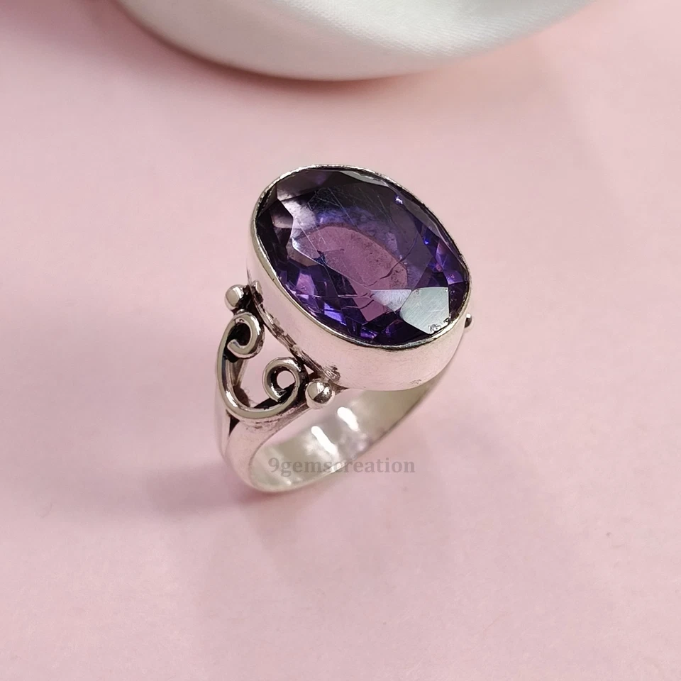 Amethyst Ring, 925 Sterling Silver Ring, Oval Purple Amethyst Ring - Image 1 of 4