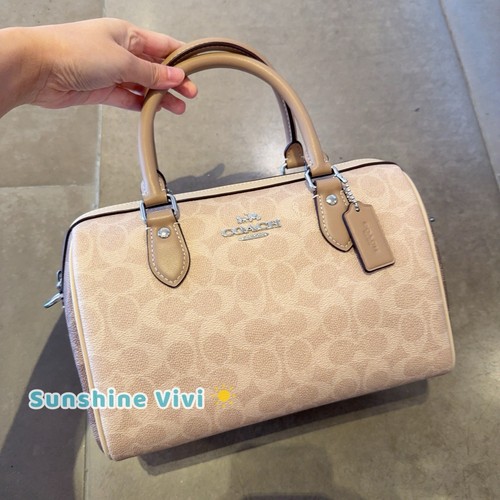 Borsa a tracolla Coach Rowan nuova con etichette bloccata firma tela CW377 argento sabbia tortora