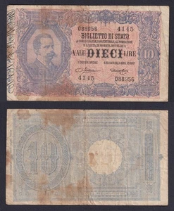 Banconota Italia 10 lire Vittorio Emanuele III° 1923 P.-20h MB+/F+ - Picture 1 of 1