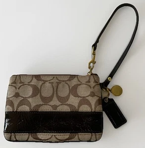 Coach Corner Zip Wristlet Wallet Brown C Monogram & Patent Leather K0849-41637 - Picture 1 of 9
