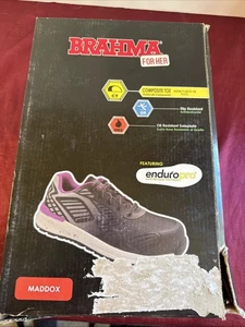 NEW Brahma Women's Maddox Sneaker Size 12 Gray Black Purple Composite Toe Shoe - Picture 1 of 15