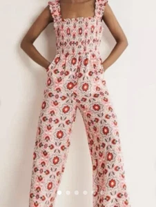 Boden Pink Orange Linen Jumpsuit Size 12. Ruched With Pockets. Worn Once - Picture 1 of 7