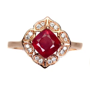 Anello in argento sterling 925 cuscino rubino 6 mm zirconi gemma gioiello... - Foto 1 di 9