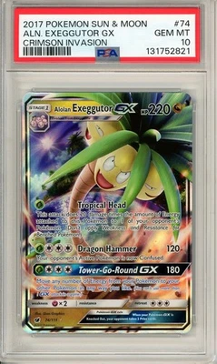 2017 POKEMON S&M #74 ALOLAN EXEGGUTOR GX GEM MT PSA 10 CRIMSON INVASION - Image 1 of 2